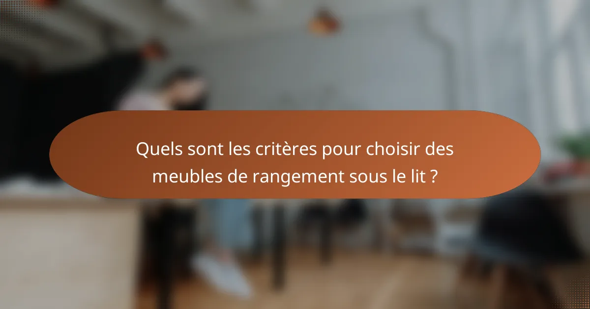 Quels sont les critères pour choisir des meubles de rangement sous le lit ?